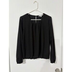 Tommy Hilfiger Black Sheer Blouse Medium Long Sleeves